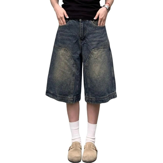 Hugboom Baggy Jean Shorts for Women Jorts Y2k Low Rise Wide Leg Denim Shorts Goth Summer Jeans Loose Streetwear Retro Blue-XL